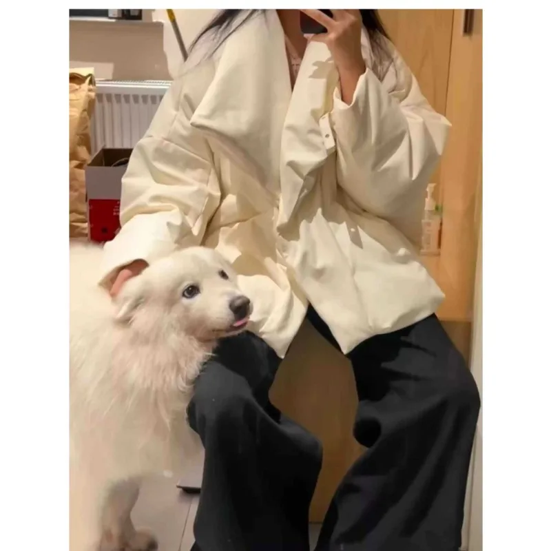 Women Winter New Loose Comfortable Sweet Zipper Pocket Casual Leisure Collar Fashion  Short Oceans Niche Design Sense Little Man