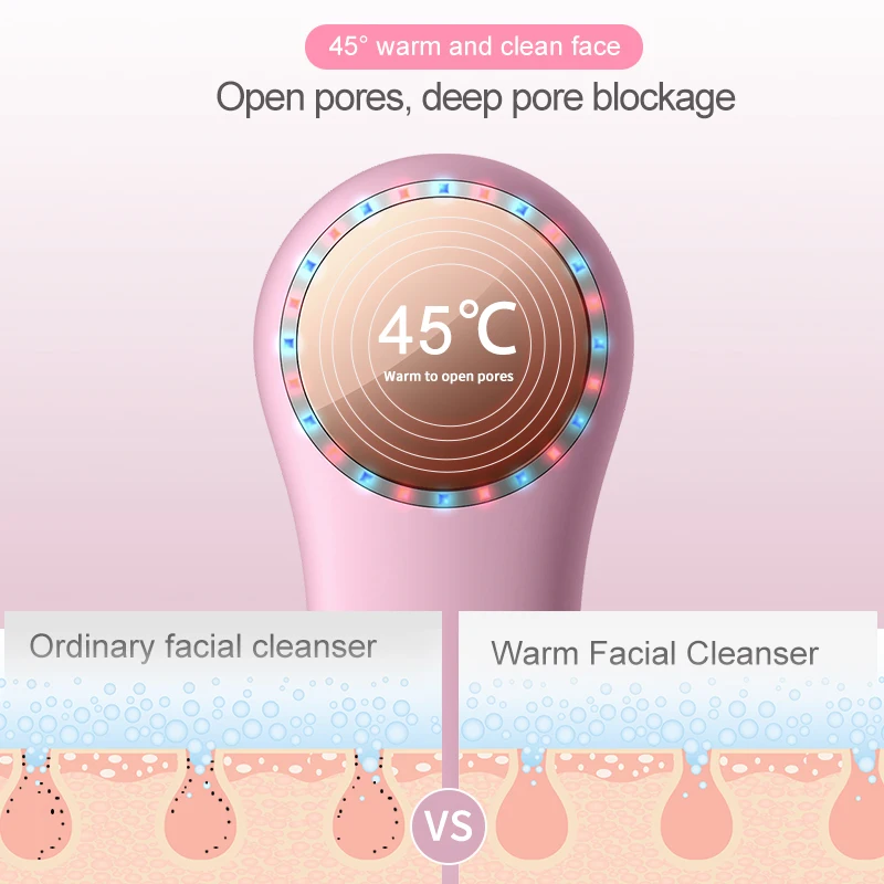 New Private Label Electric Sonic Facial Cleansing Brush Waterproof Face Cleanser OEM/ODM Silicone LED Facial Brush