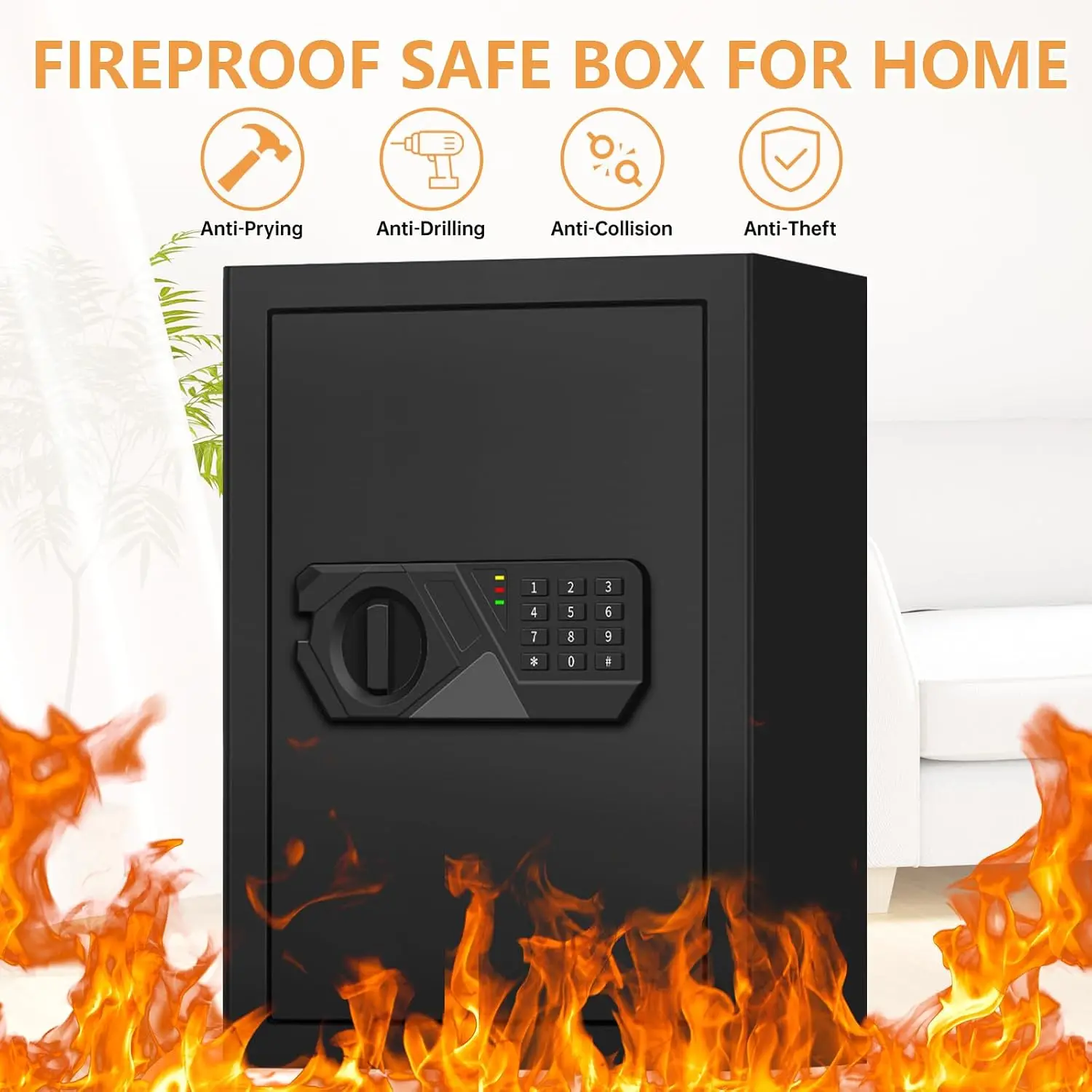 3.4 Cubic Feet Large Safes for Home Use Fire and Water proof, Digital Security Safe with Key and Combination, Home Safes Water a