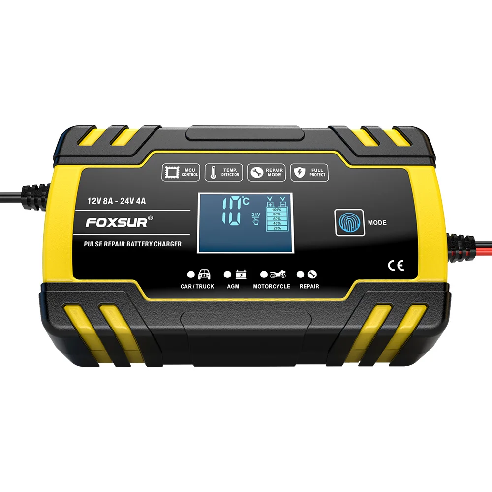 12V 8A/24V 4A nabíječka autobaterií s automatickým startem a rychlonabíječkou pro použití s AGM olověnými gelovými bateriemi s hlubokým cyklem pro automobily, motocykly, nákladní automobily - náhled 5