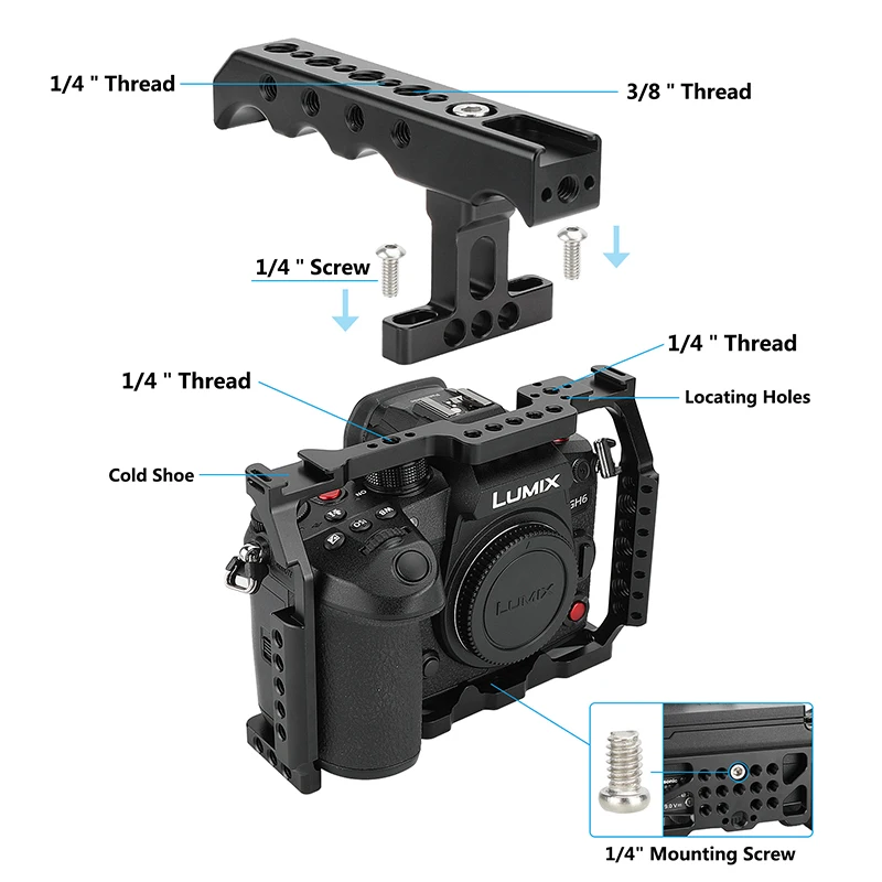 CAMVATE Full Camera Cage Rig with Top Handle & Cold Shoe Mounts & NATO Rail Special For Panasonic Lumix GH6