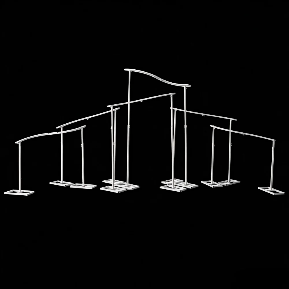 Luxuriöses, verstellbares, wellenförmiges Metall-Hintergrundständer-Set, Hochzeitsbogen-Fotobox-Rahmen, Vorhang-Drapierungs-Requisiten für Outdoor-Partys und Events – Detail 6