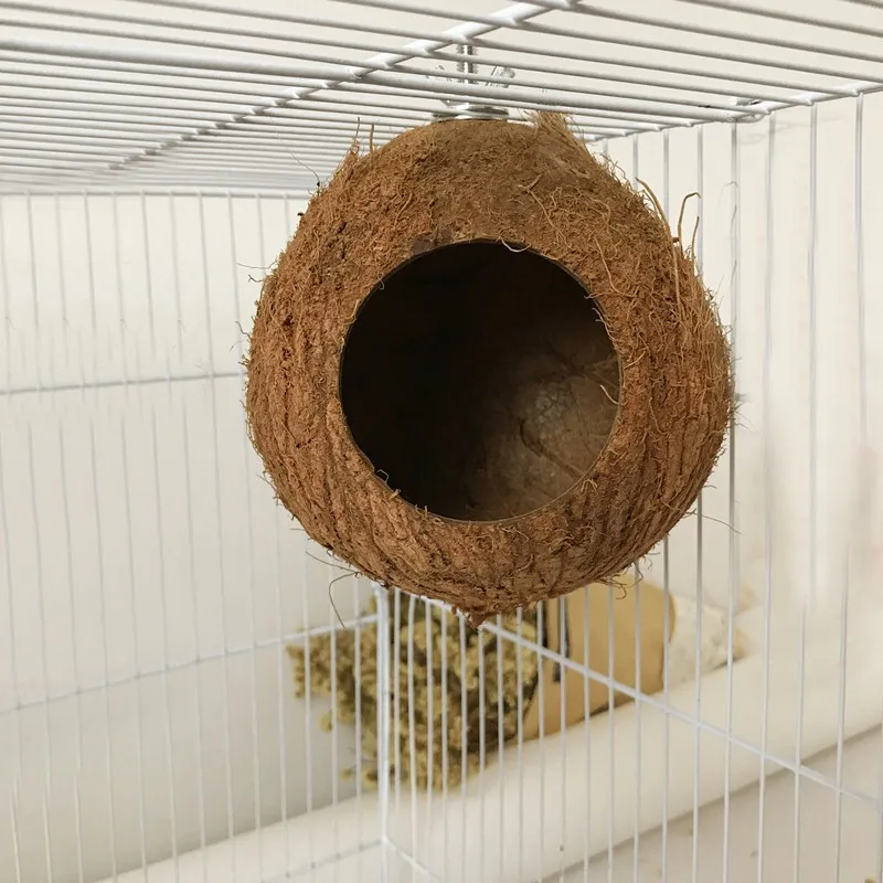 Natural Hideaway Parrot Birds Reptile Coconut Shell House Bird Nest Cage Hanging Toy for Budgies Parakeet Cockatiels Hamste Nest