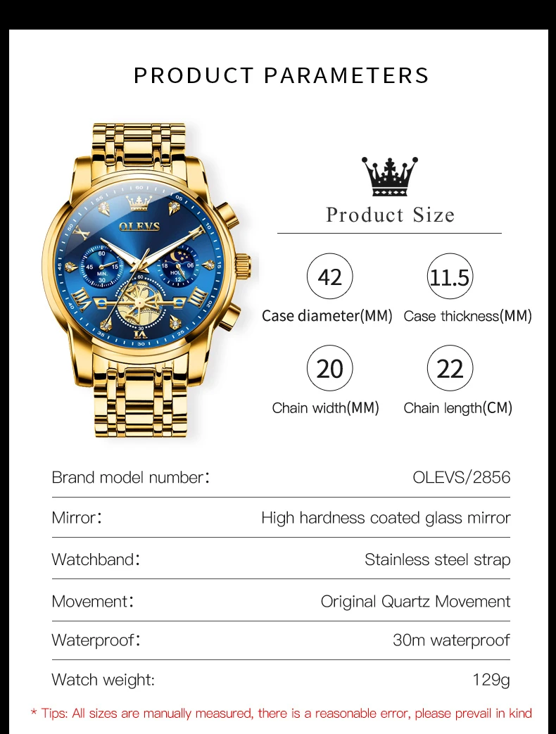 OLEVS 2856 New Men's Watches Classic Multifunction Flywheel Chronograph Original Quartz Wristwatch Moon Phase Waterprpoof Reloj image 6