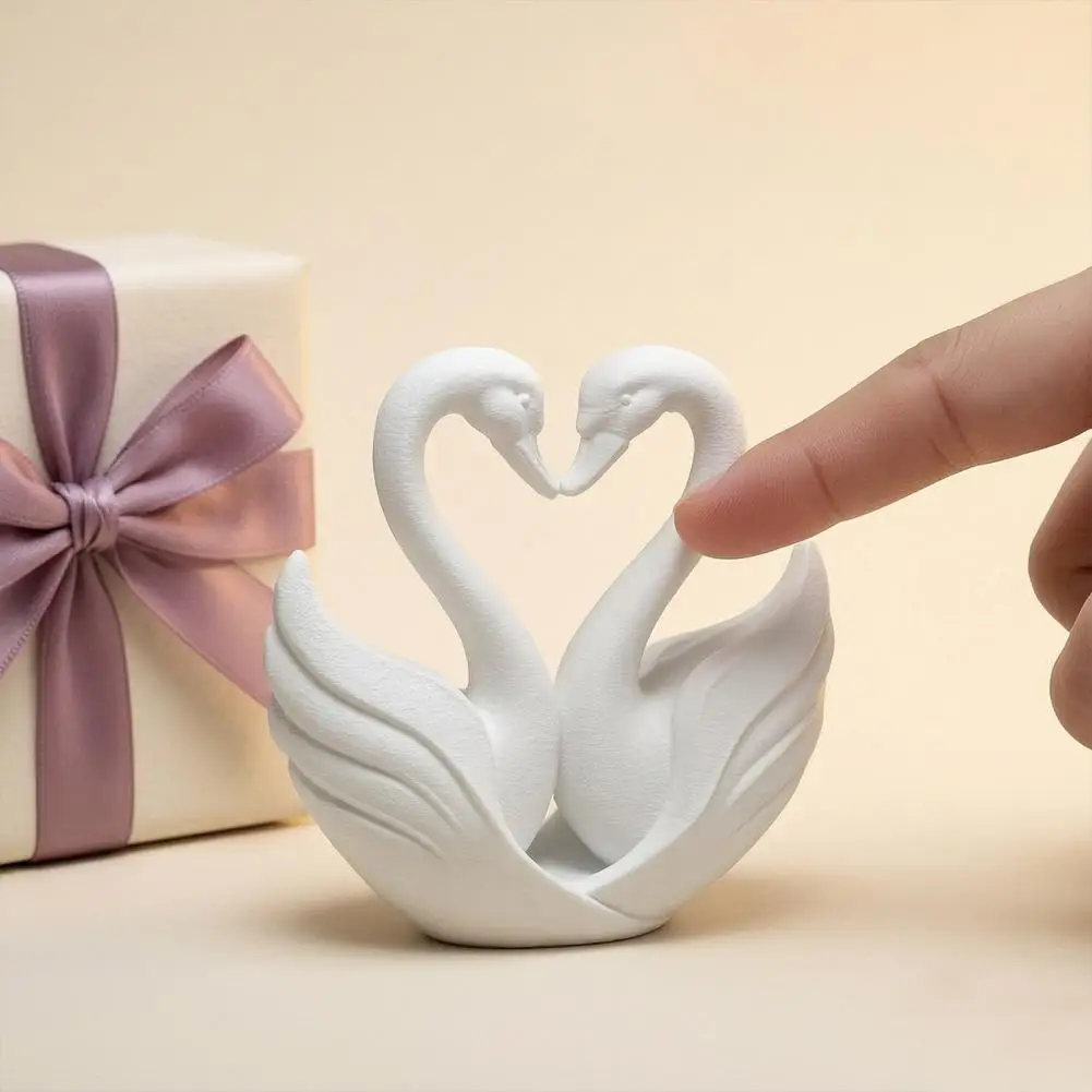 Swan Heart Decoration White Matte Ornaments 3d Printed Swan Heart Statue Couple Love Figurine White Matte Finish Home Bedroom