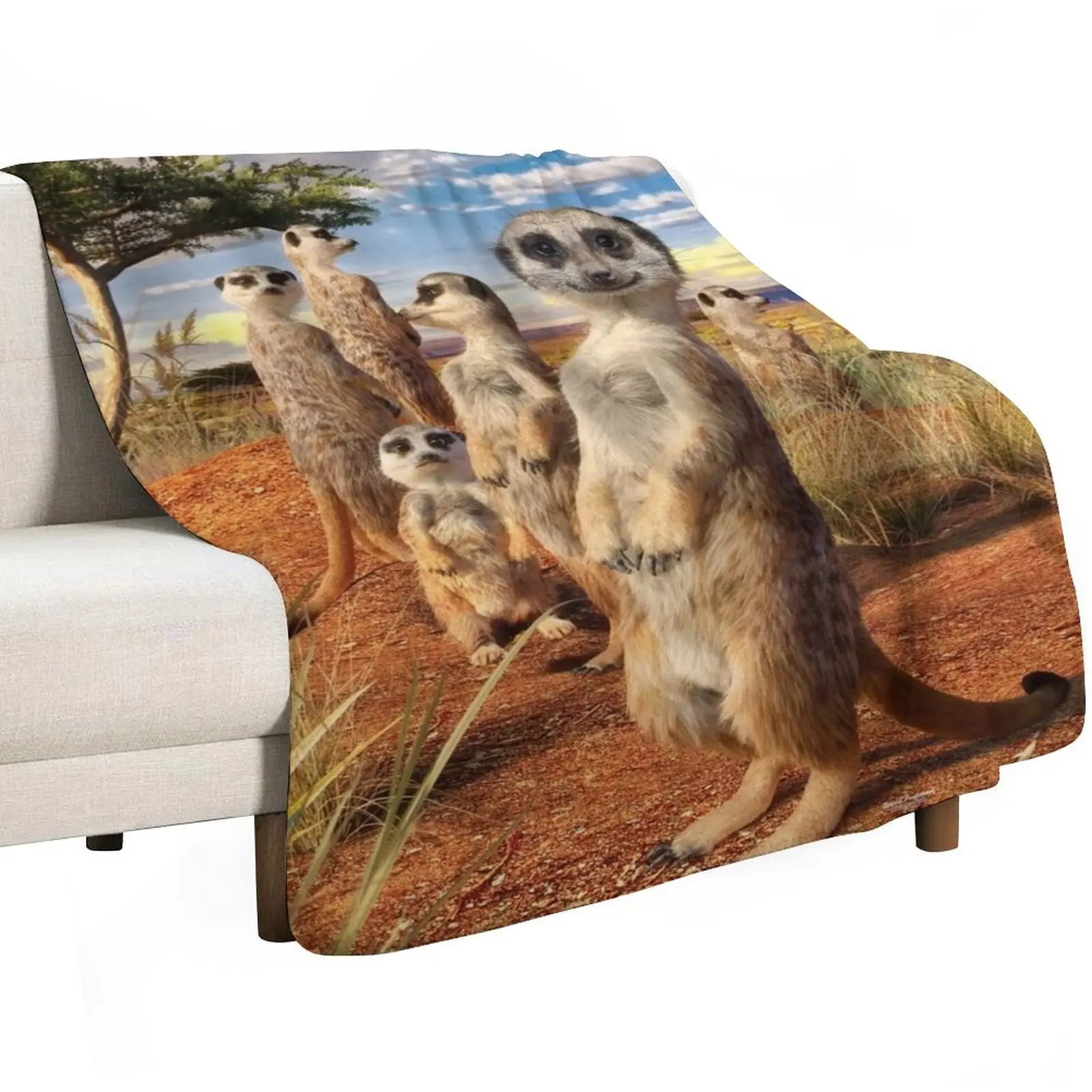 Meerkats Throw Blanket Lightweight Warm Blanket for Indoor Outdoor Use