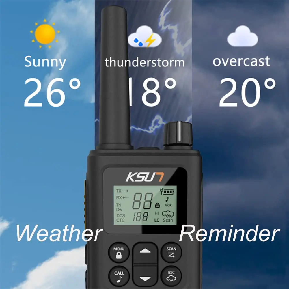 KSUN GZ30 8 واط توقعات الطقس نوع-C مصباح ليد جيب الخلفية يده طويلة المدى PMR FRS اتجاهين راديو لاسلكي تخاطب