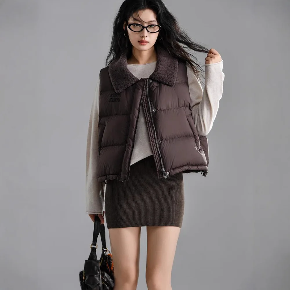 ダウンコート ソリッド レディース ジッパー ダウンジャケット アウター ターンダウンカラー カバードボタン スプライス ノースリーブ カーディガン ルーズ カジュアル