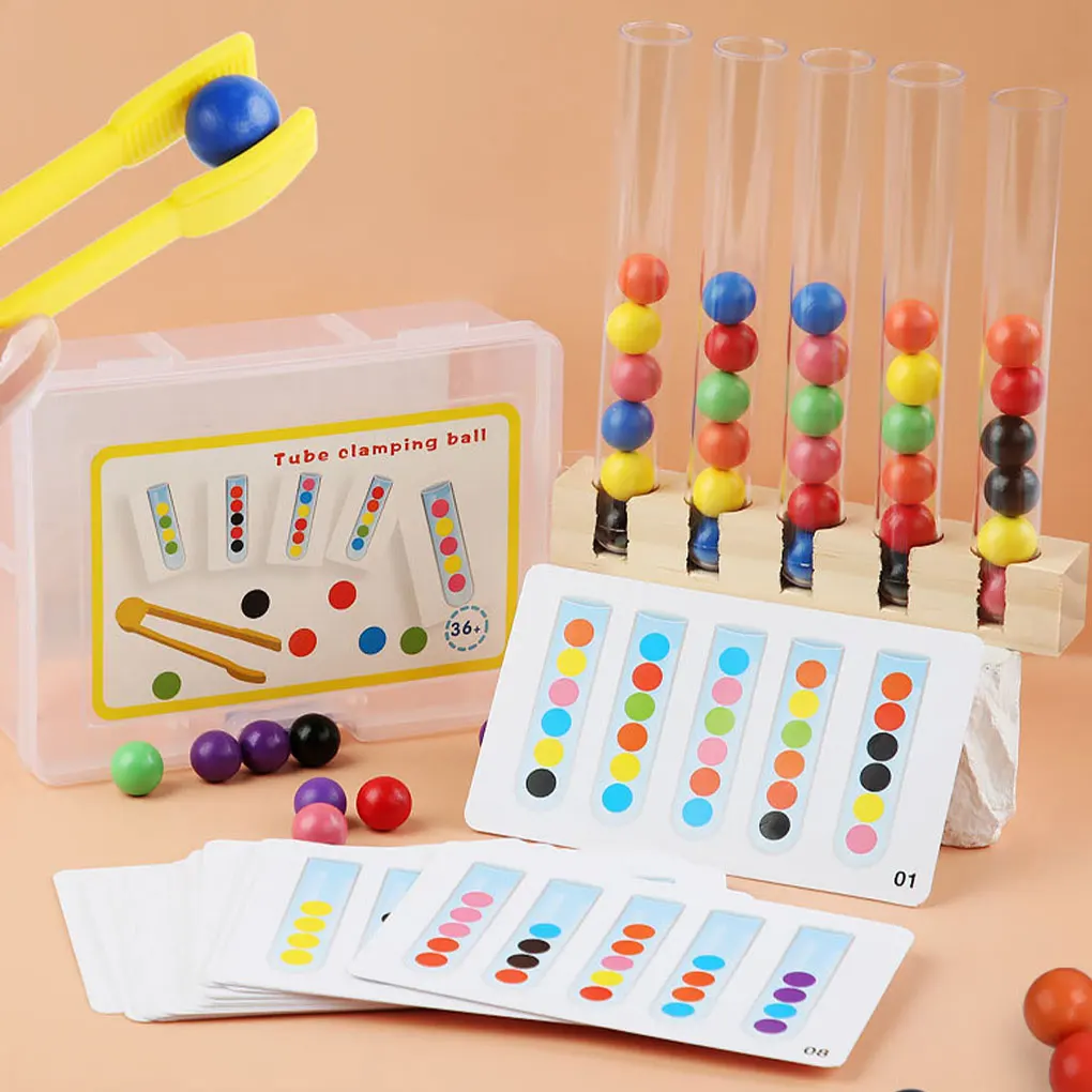 Color Sorting Toys For Kids Wooden Clip Beads Test Tube Puzzle Test Tubes For Children Wooden Toy