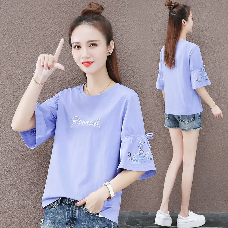 Women\'s Summer New Style Fashion Simplicity Letter Printing O-neck Short Sleeve T-Shirt Women Clothes Elegant Temperament Tops