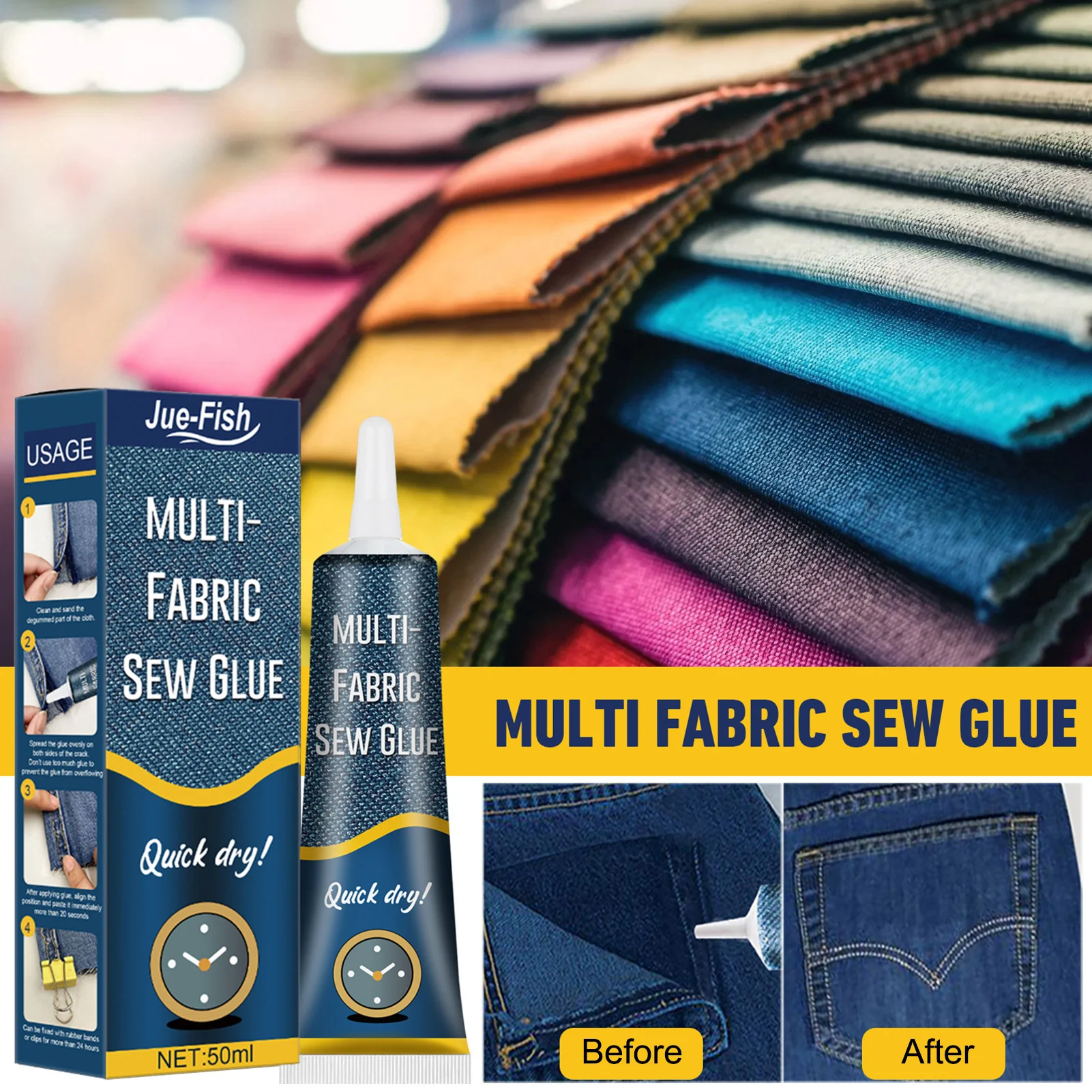 50ml Fabric Repair Glue Strong Bonding Adhesive for Clothes Shoes Jeans Insoles Patching DIY Clothing Maintenance Durable