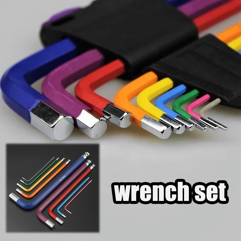 Color Coded 9PCS Ball End Hex Allen Wrench Set Heavy Duty Industrial Hex Key Tools For Auto Mechanical Bike Household Repair