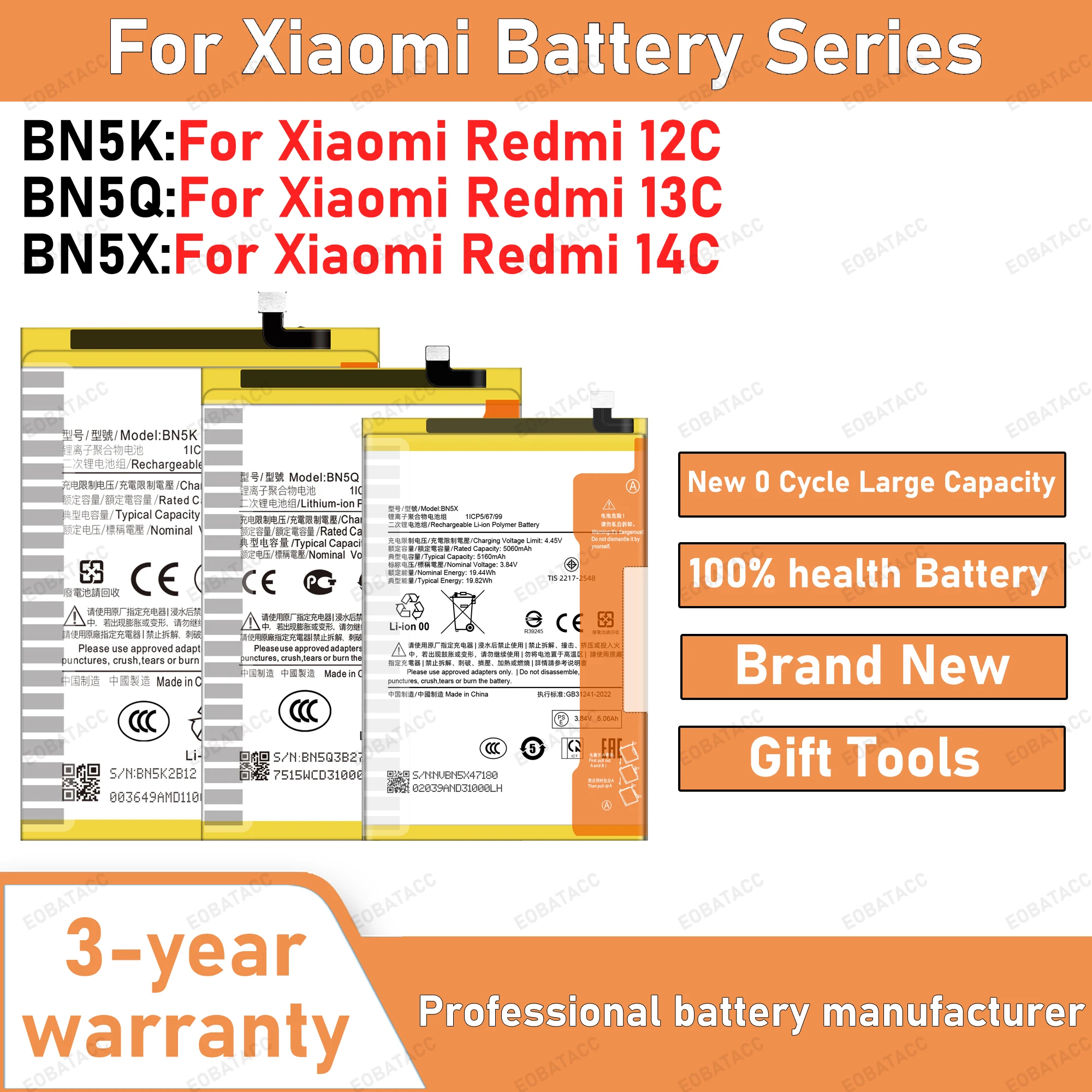 2025 Years New BN5K BN5Q BN5X  Battery For Xiaomi Redmi 12C/Redmi 13C /Redmi 14C Batteries+Free Tools