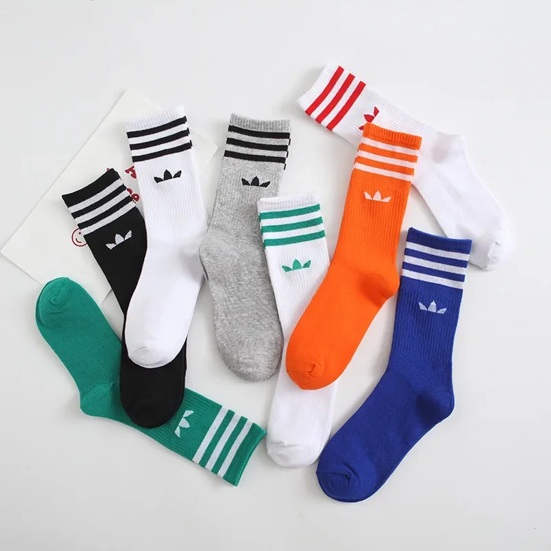 

Fashion shamrock solid striped socks Sports shoes skateboard striped crew cotton casual pure cotton long for woman and man