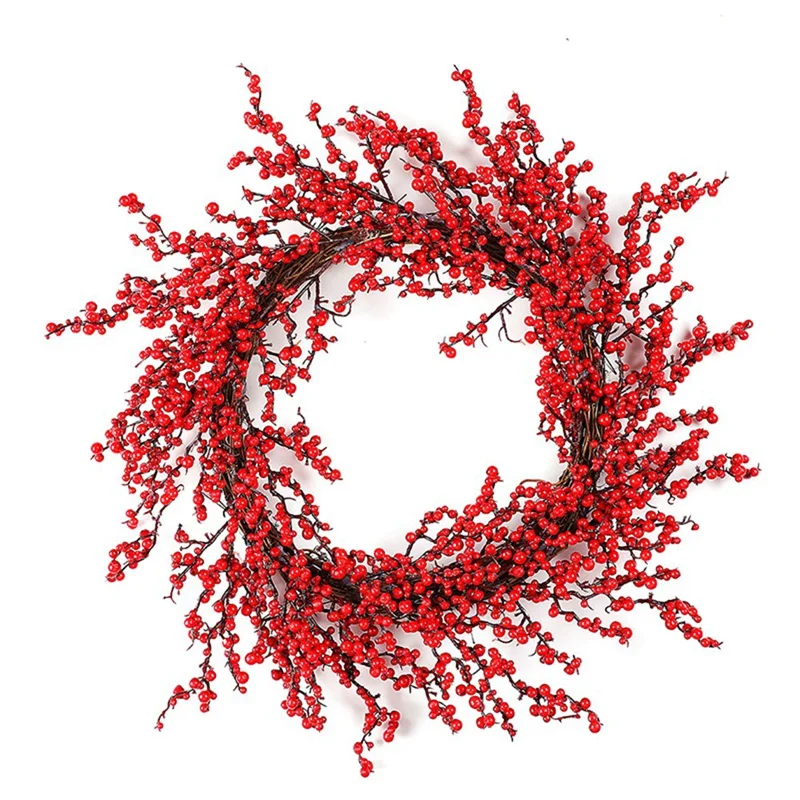 

1 PCS Christmas Wreath Door Hanging Decorations Red 50Cm Faux Christmas Red Fruit Wreath Hanging