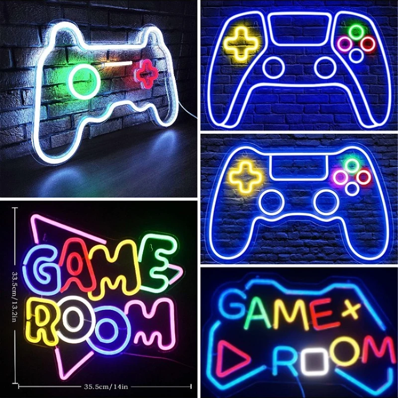 

LED Neon Game Controller Ambient Light, Engraved Lamp Sign, Entertainment Room Indoor Party Decoration
