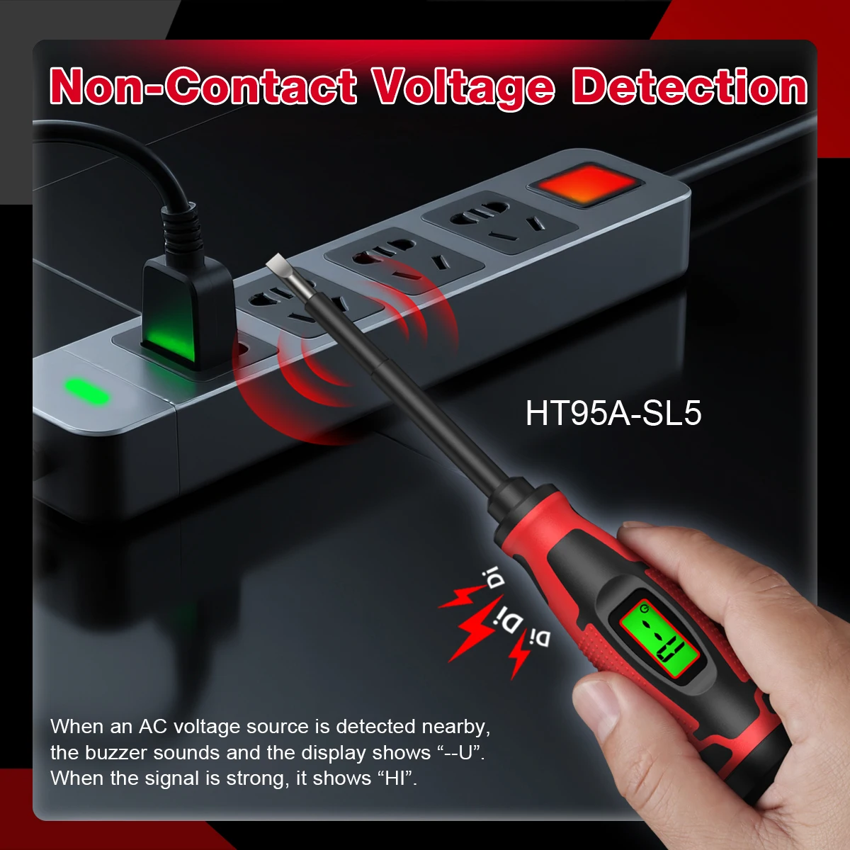 HABOTEST HT95ASL5 Digital Voltage Test Screwdriver 6-390V AC NCV Non Contact Detector Zero-Fire Line Test Data Hold Auto Off