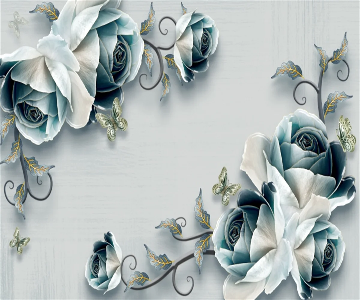 Customized Size Wallpaper Countryside Cement Wall Rose Multi Mural Purple Pink Flower Butterfly Decorative Painting 3d wallpaper