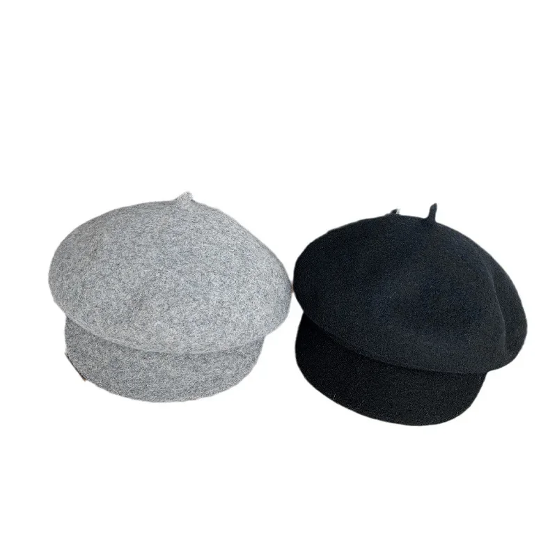 Korea Women Autumn Winter Plain Berets Hats for Women Classic Vintage Artist Painter British Flat Top Woolen Cap Gorras Hombre