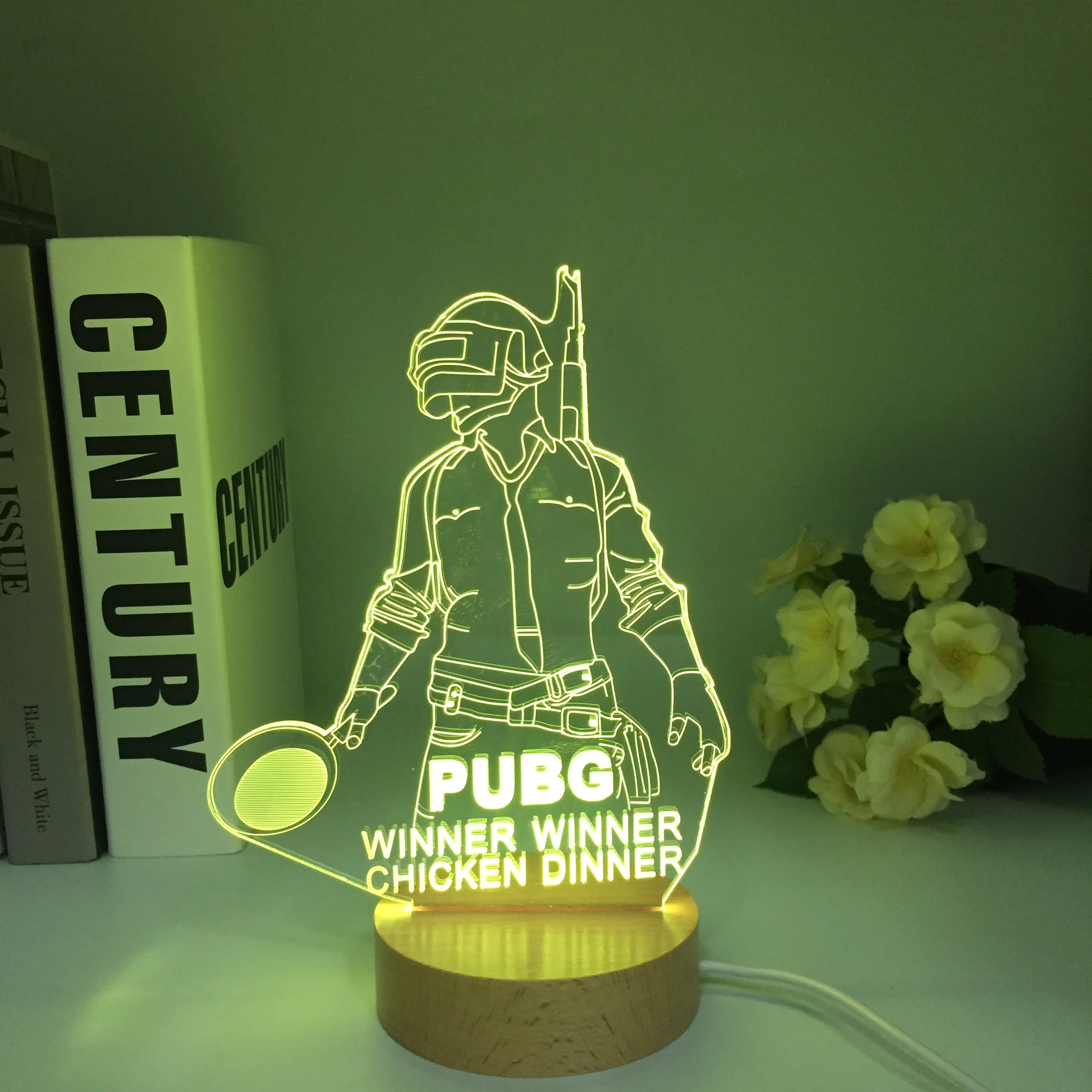 PUBG Winner Chicken Dinner Pan Wooden 3D World Hot FPS Game Player Unknown's Battlegrounds Lamp 7 Colors Change LED Light Gift