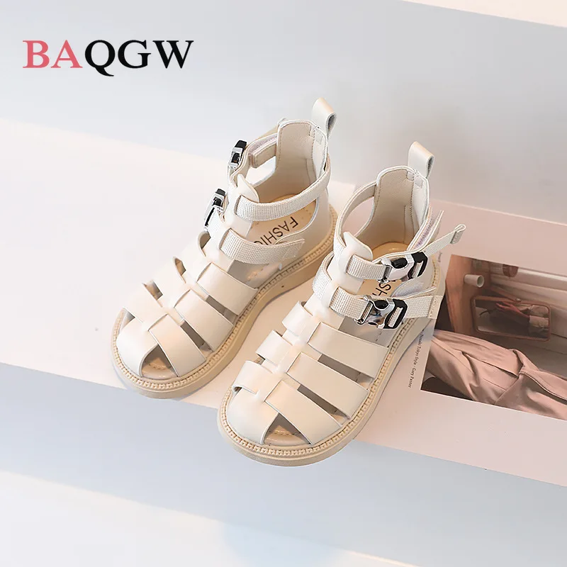 

Retro Korean Children's Shoes for Girls Summer Covered Toes Kids Fashion Button Soft Sandals Boys Simple Classic Roman Shoes PU