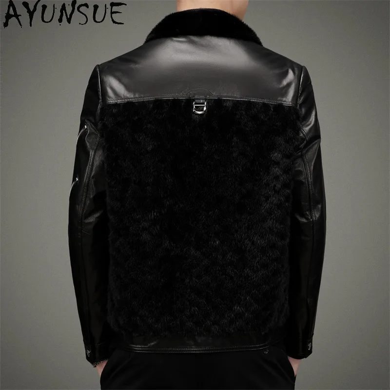 AYUNSUE New Genuine Leather Jacket Men Clothing Real Sheepskin Jackets for Men Mink Fur Jacket High Quality Chaquetas Hombre