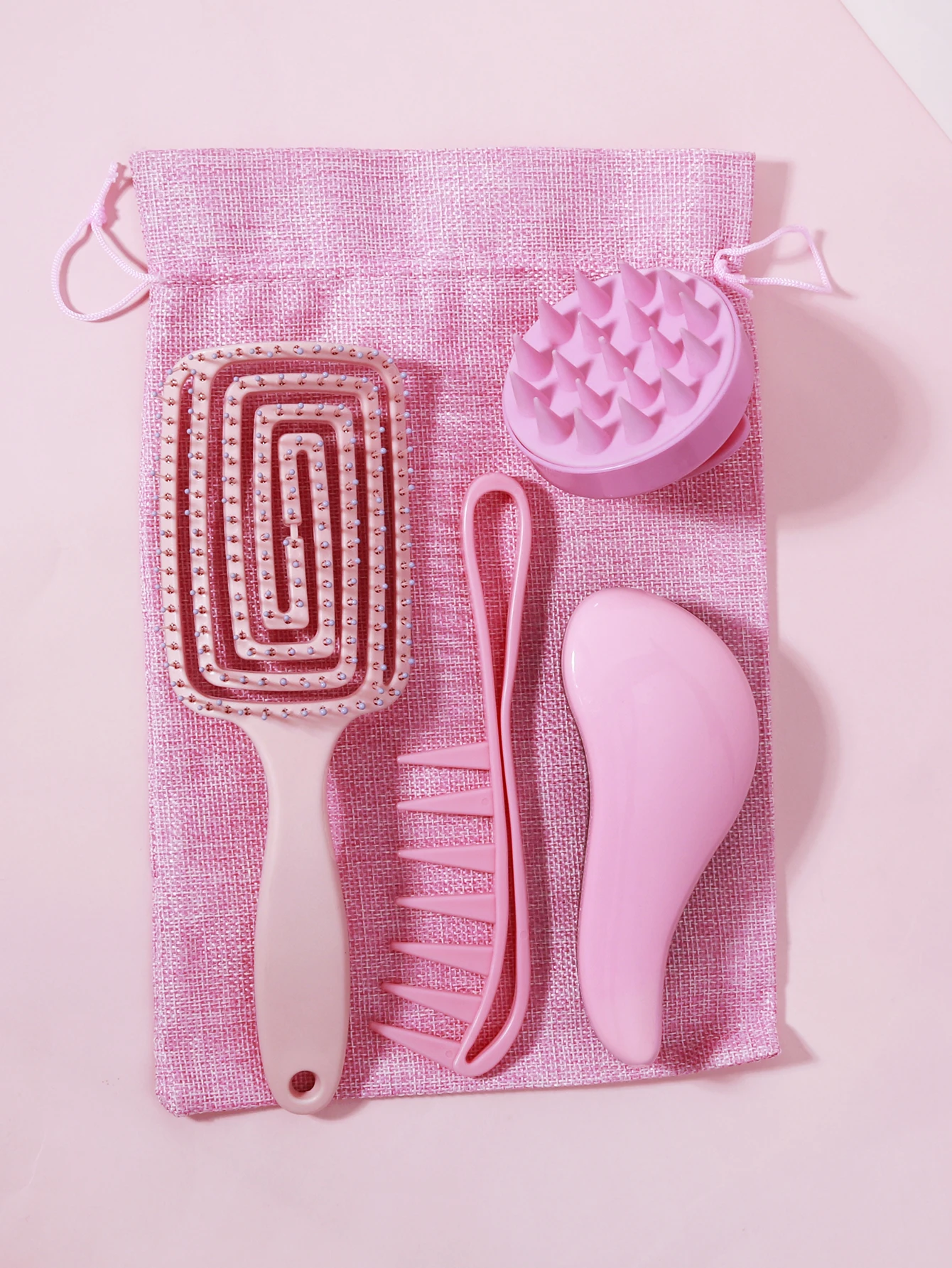 Kit de soin des cheveux pour cheveux normaux, comprend une brosse de massage, des poignées, un peigne à dents larges, un masseur de cuir chevelu avec sac cadeau, 4 pièces