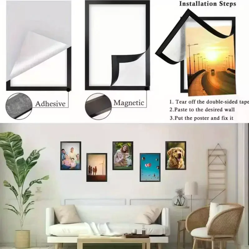 1Pcs Magnetic Wall Frame Self-Adhesive & Removable For Photos Notes Matte Minimalist Home Office Decor