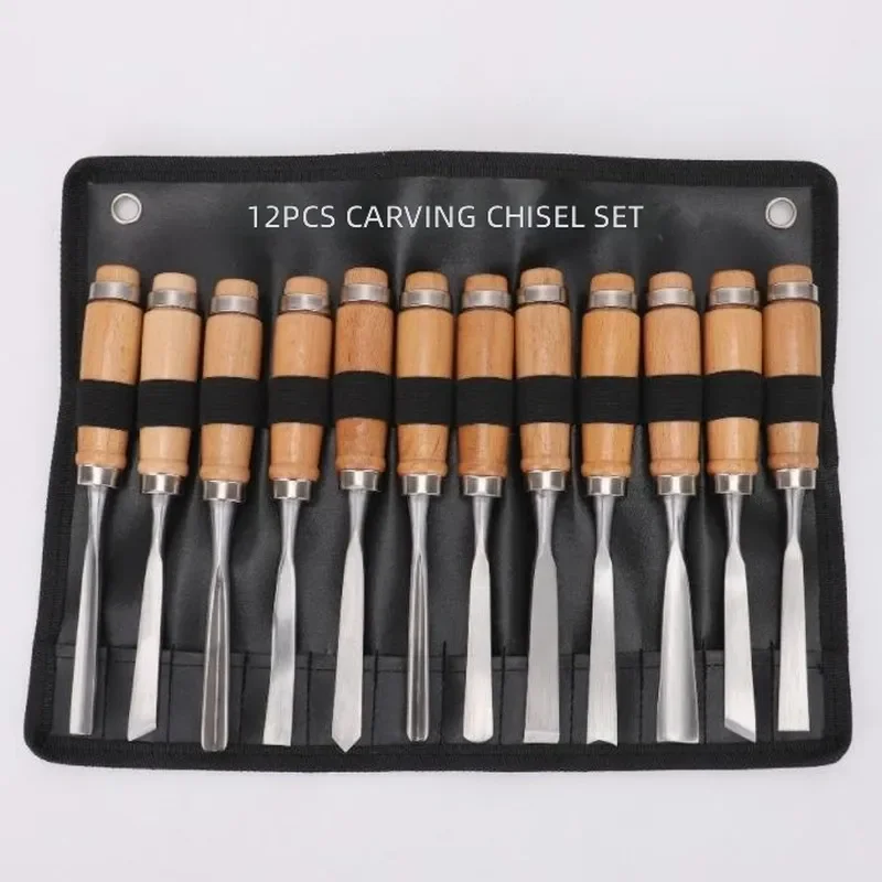 12 Piece Wood Carving Knife Set Chisel Engraving Tools Root Carving Kit Woodworking Hand Craft Sculpture Cutter Sharp Blade