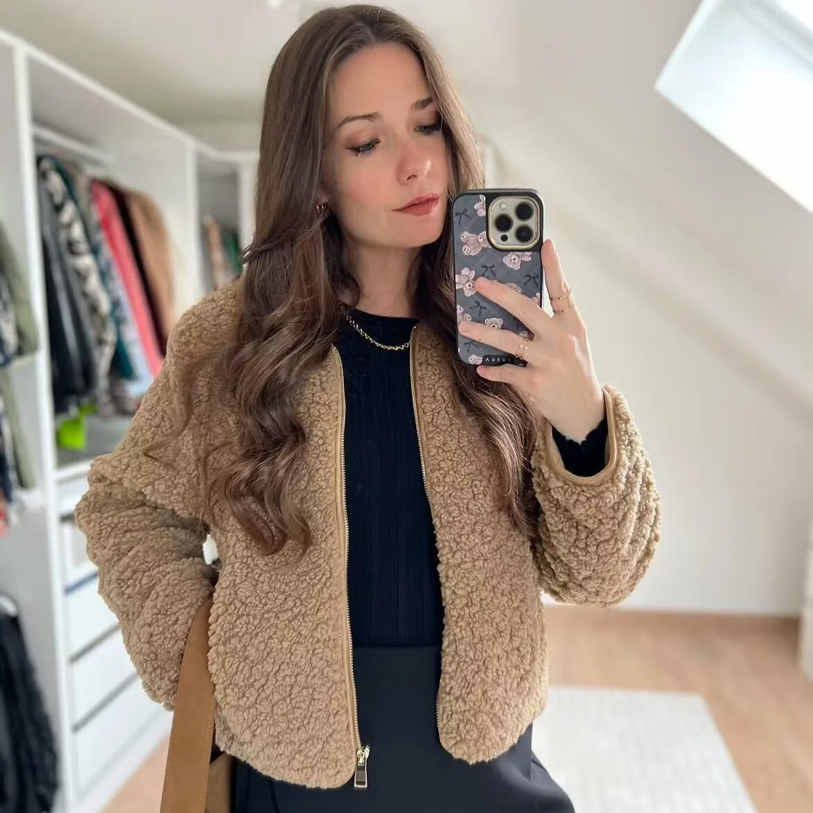 

Fleece-lined Auutmn Women Jacket Round Neck Zipper Fly Pockets Long Sleeve Lady Parka Coat Slouchy-Style Thermal Coat For Female