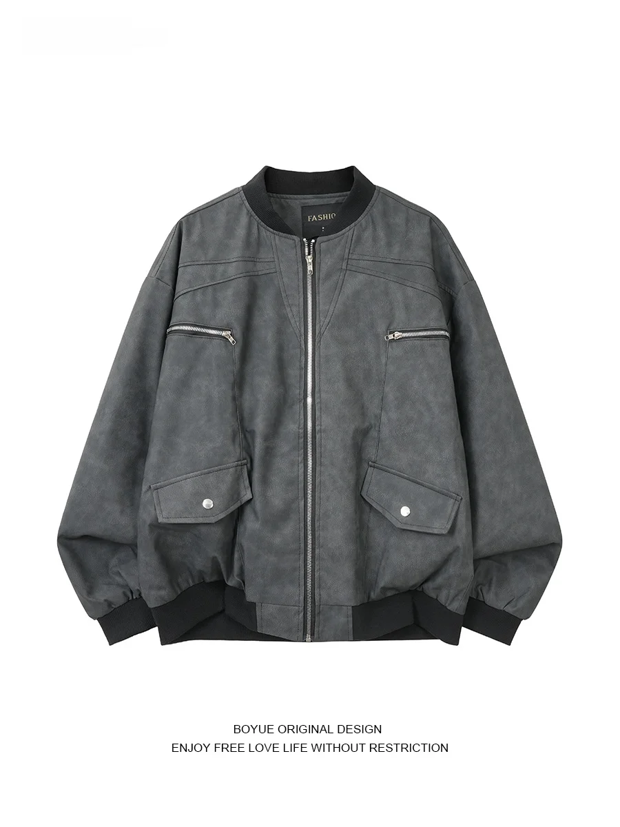 

Мужская куртка Boyue в американском ретро-стиле, свободного кроя, с воротником-стойкой, в стиле пилота, уличная, длинная, на молнии, с декоративными элементами, повседневная...