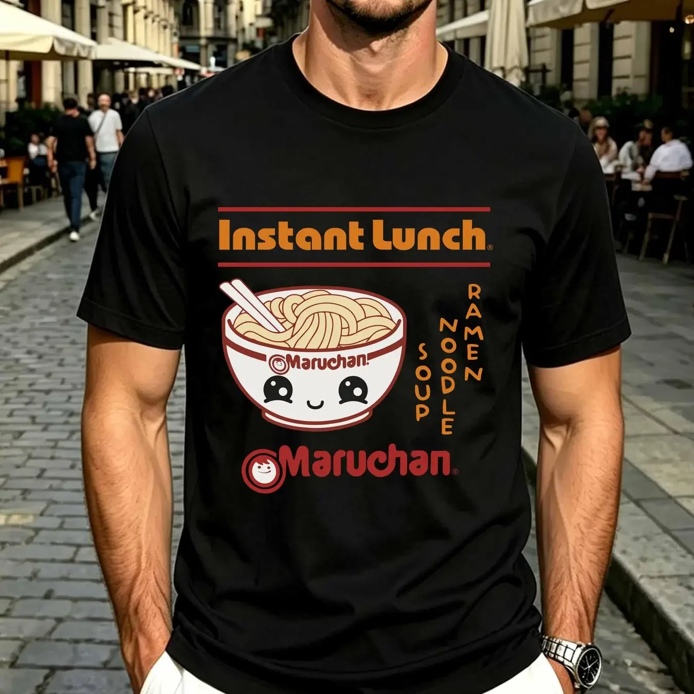washed T Shirt Maruchan Men's Instant Lunch Ramen Noodle Soup Print vintage Washed Comfortable Slightly homme Unisex Stylish