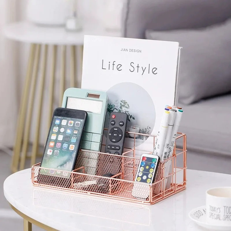 Nordic Metal Desktop Organizer - Multifunctional Office & Cosmetic Storage, Space-Saving Document & Stationery Holder, Modern De
