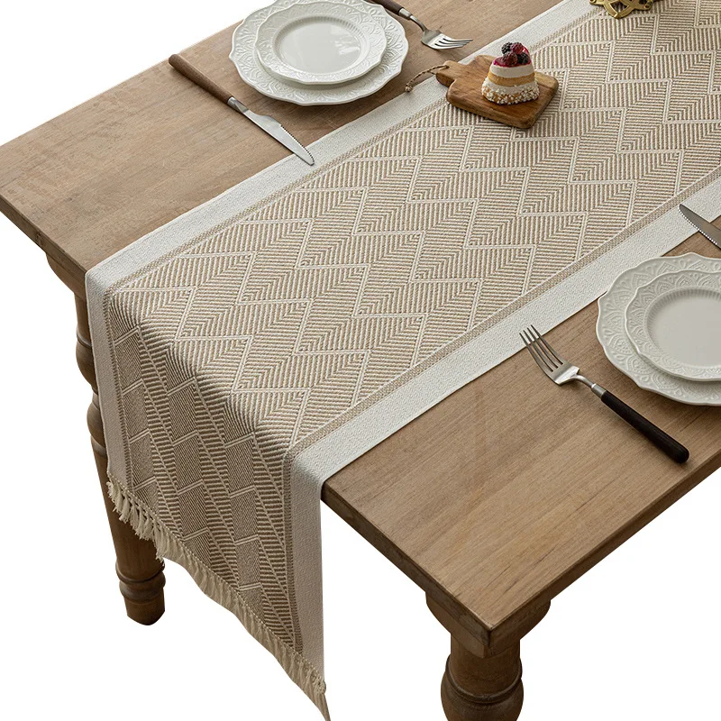 Cross-border best-selling imitation cotton-linen jacquard waterproof table runner, thickened for home use, Nordic style
