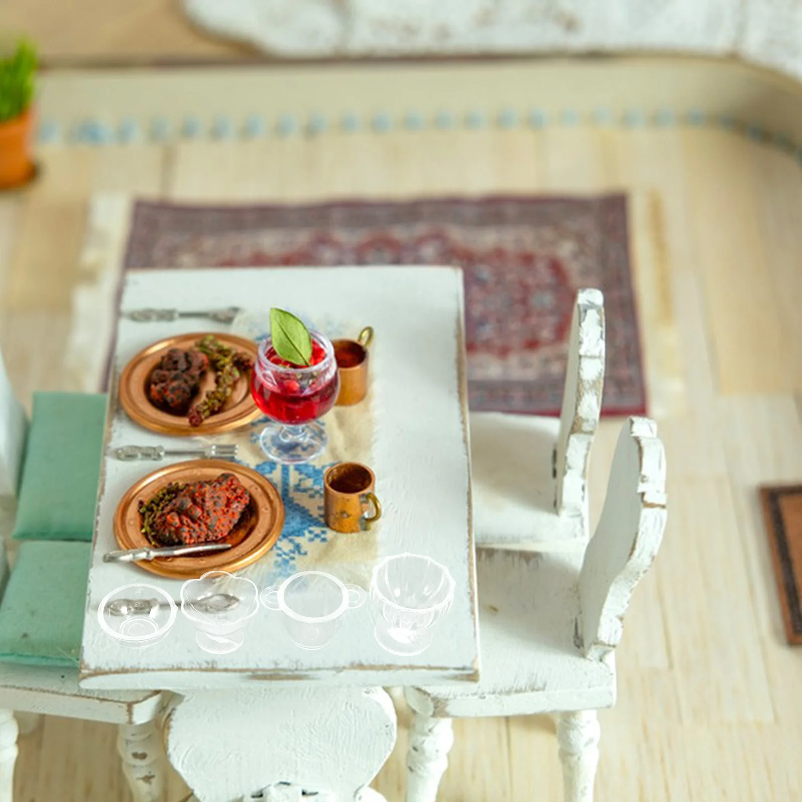 

26Pcs Miniature Ice Cream Bowls Cups Utensils Set Safe Durable Material for Role Play Fun Children Group Playtime