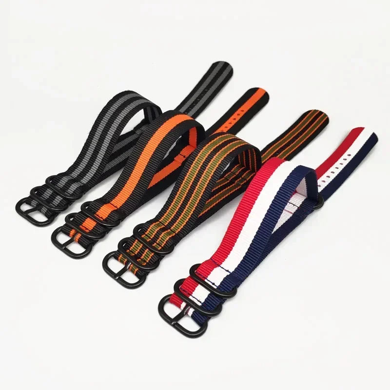 Nylonarmband, 18 mm, 20 mm, 22 mm, 24 mm, solides Armband, Militärstoff, Nylon-Uhrenarmbänder, gewebte Riemen, Bänder, schwarzer Schnallengürtel