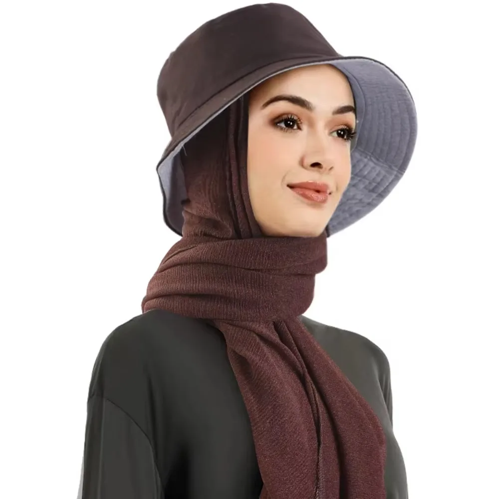 

Comfortable with Headscarf Scarf Bucket Hat Sun Protection Breathable Sunscreen Shawl Solid Color Fisherman Hat Women
