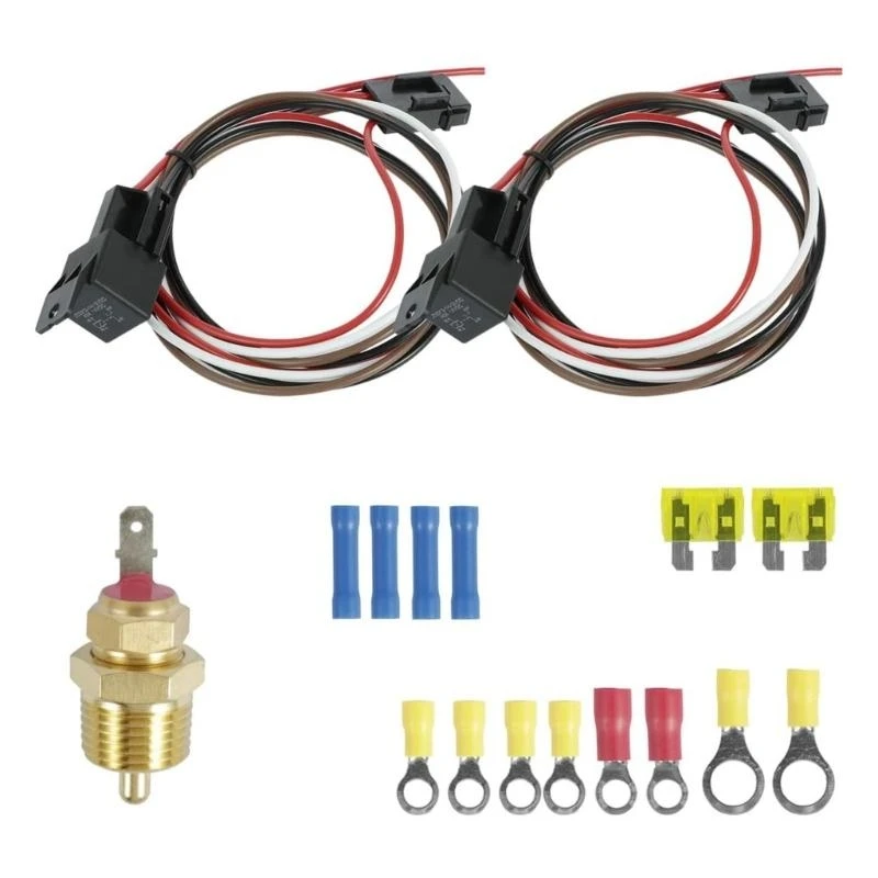 

37JE Car Radiator Double 40A Electric Fan Relays Wire Harness Safe Electric Fan Thermostat Temperature Set Switch