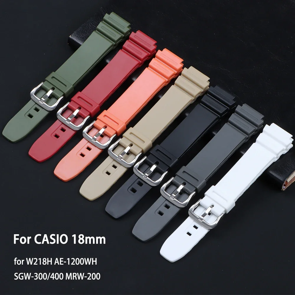 Silicone Watch Strap Sport Bracelet for Casio W218H SGW-300 SGW-400 AE-1200WH MRW-200 Plastic PU Watchband Men Wristband 18mm