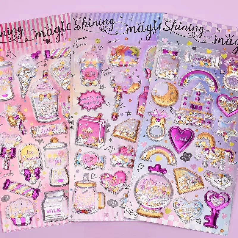 4 pcs Random Sweet Shining Magic 3D Capsule Stickers Scrapbooking Diy Journal Stationery Sticker Gift School Supplies