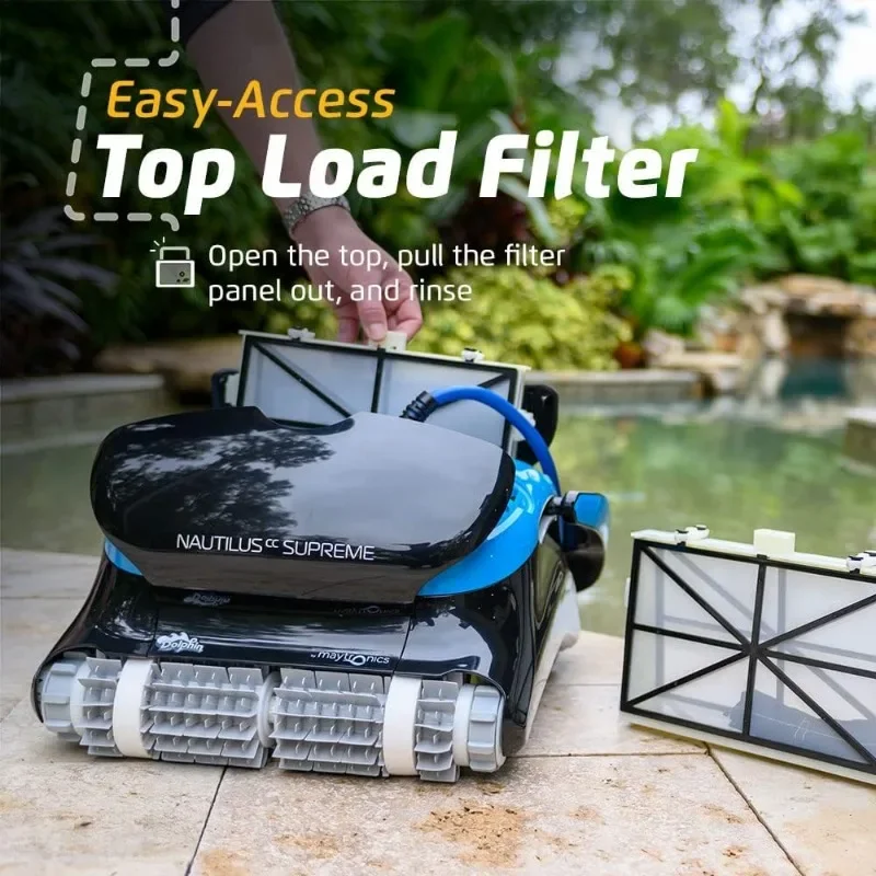 Dolphin Automatic Robotic Pool Vacuum Cleaner, Dual Drive, Waterline Scrubber Brush, Top Load Filter