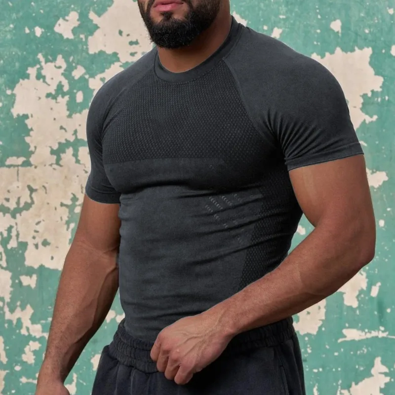 Men Raglan Sleeve Seamless Compression T Shirt Quick Dry Slim Fit Gym Training Workout Short Sleeve Top S 4XL