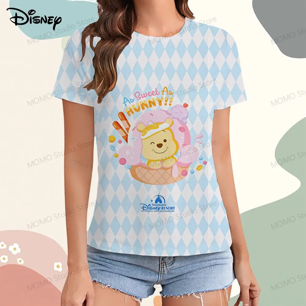 Women\'s T-shirt Disney Winnie Pooh XS-3XL Kawaii Summer T-shirts Leisure Y2k 2024 Woman Clothing Top Street Wear Cheap Clothes