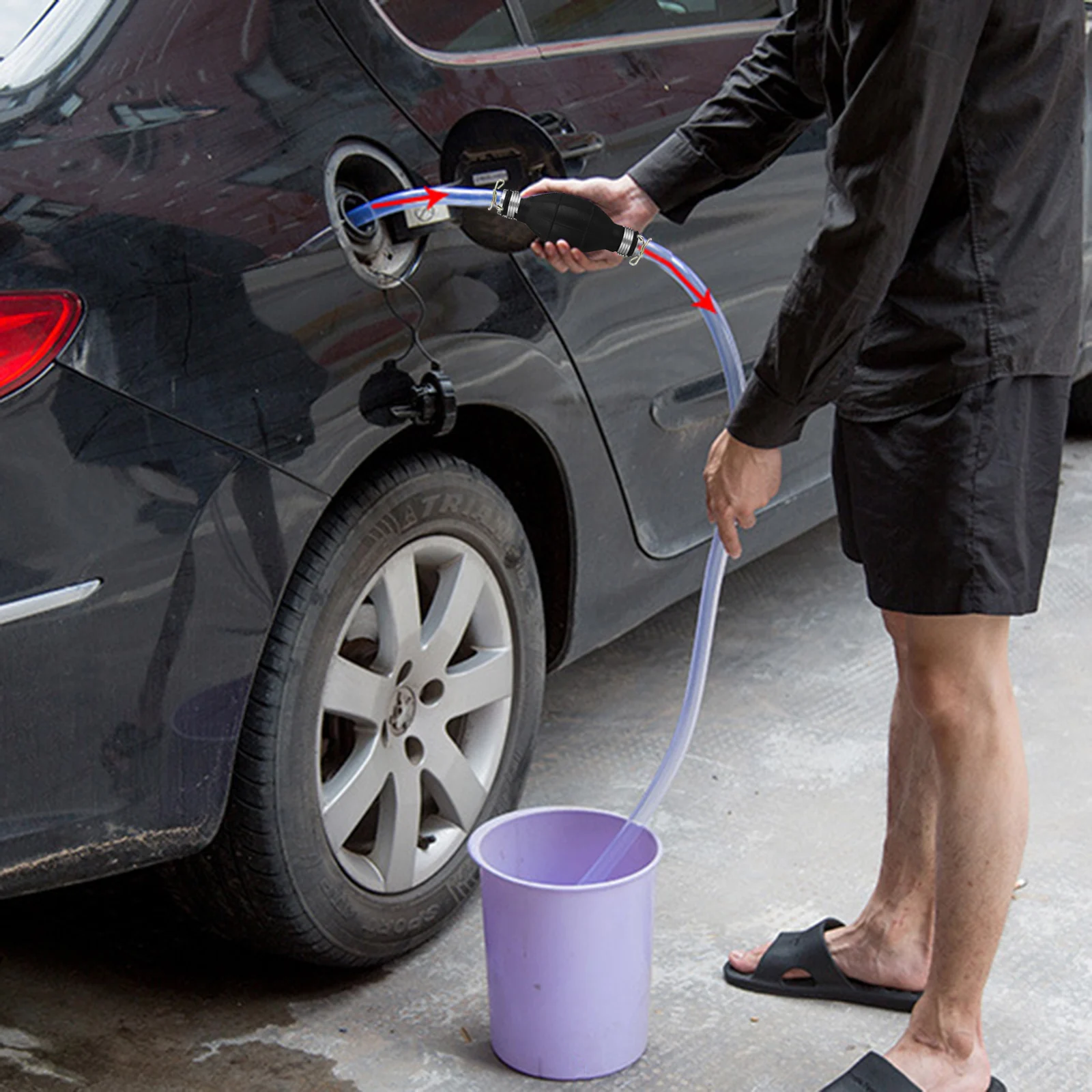 

1 pc Fuel Transfer Siphon Large Flow Manual Oil Sucker Pump For Vehicle Emergency Transfer Durable Lightweight Rubber
