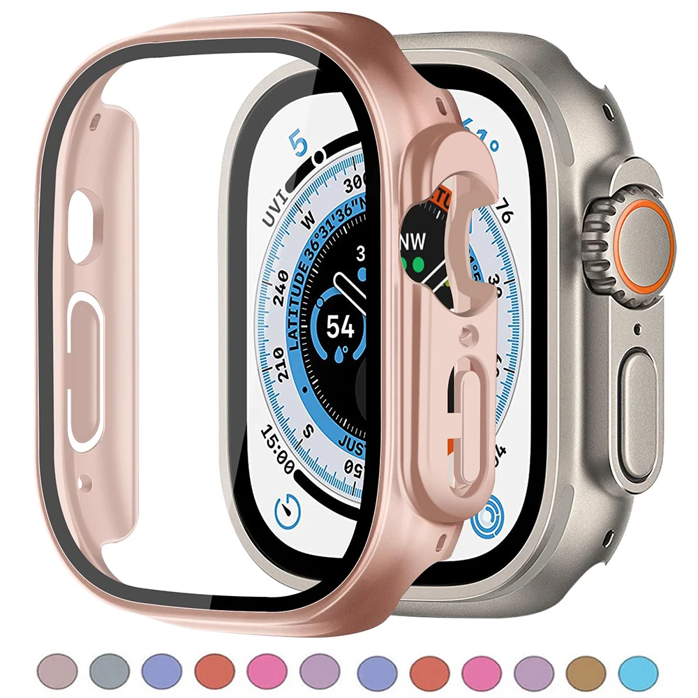 Glass+case For Apple Watch Ultra 2 band 49mm smartwatch PC Bumper+Screen Protector Tempered Cover iwatch serie watch Accessories