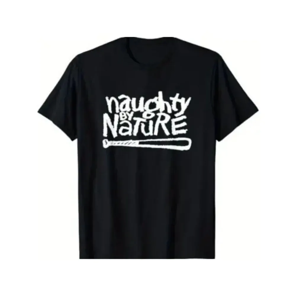 Menswear Knit Short-Sleeve T-Shirt - Unisex Naughty by Nature Tribe Quest Rap Hip Hop Gangstarr Pac KRS DMC Graphic Top, Summer Streetwear, Shortsleeve, Round Neck, Print