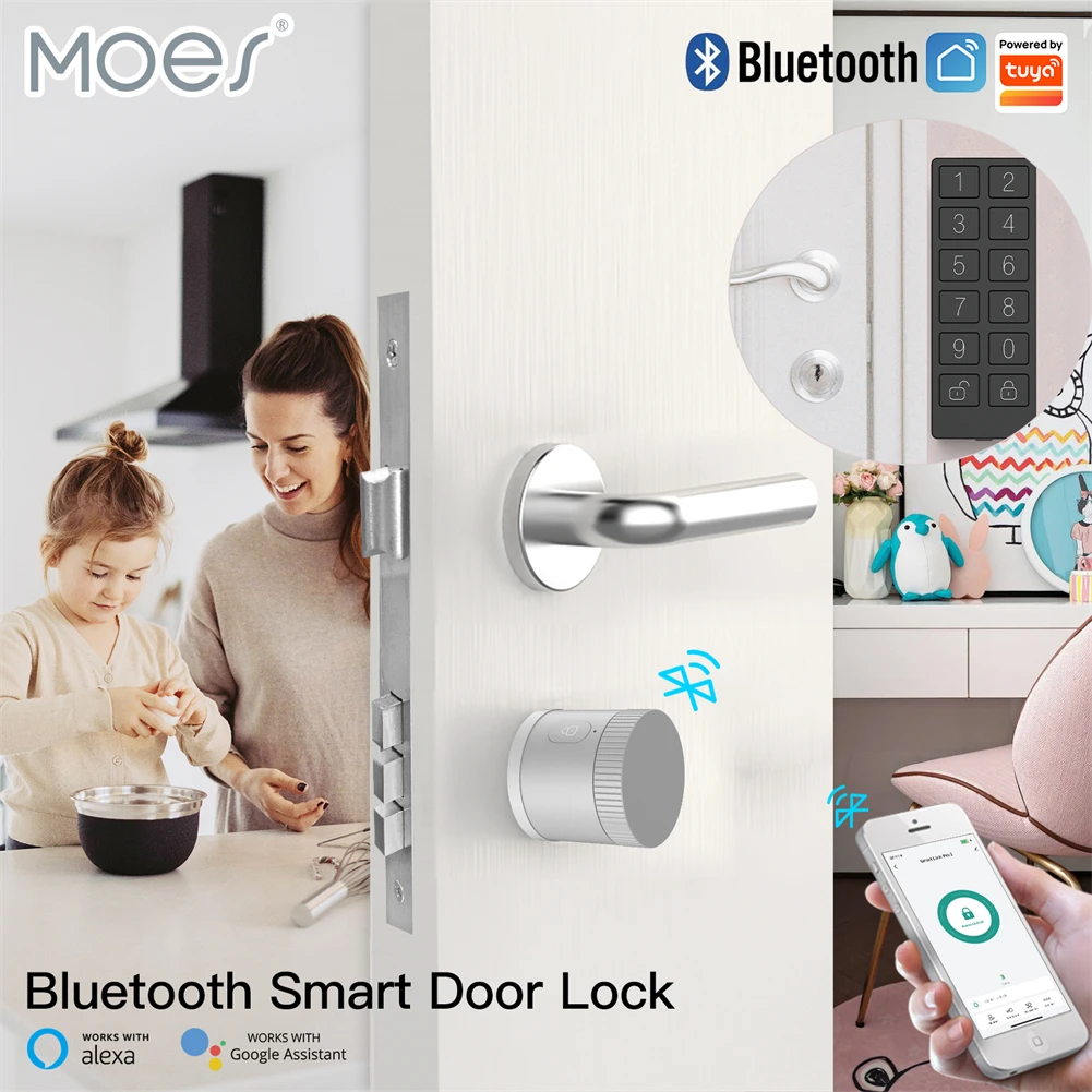 Moes Bluetooth Deurslot Bank-Grade Aes128 Bit Tls Encryptie Ble Sensor Ontgrendelen Tuya Smart App Voice Control Alexa Google Eu