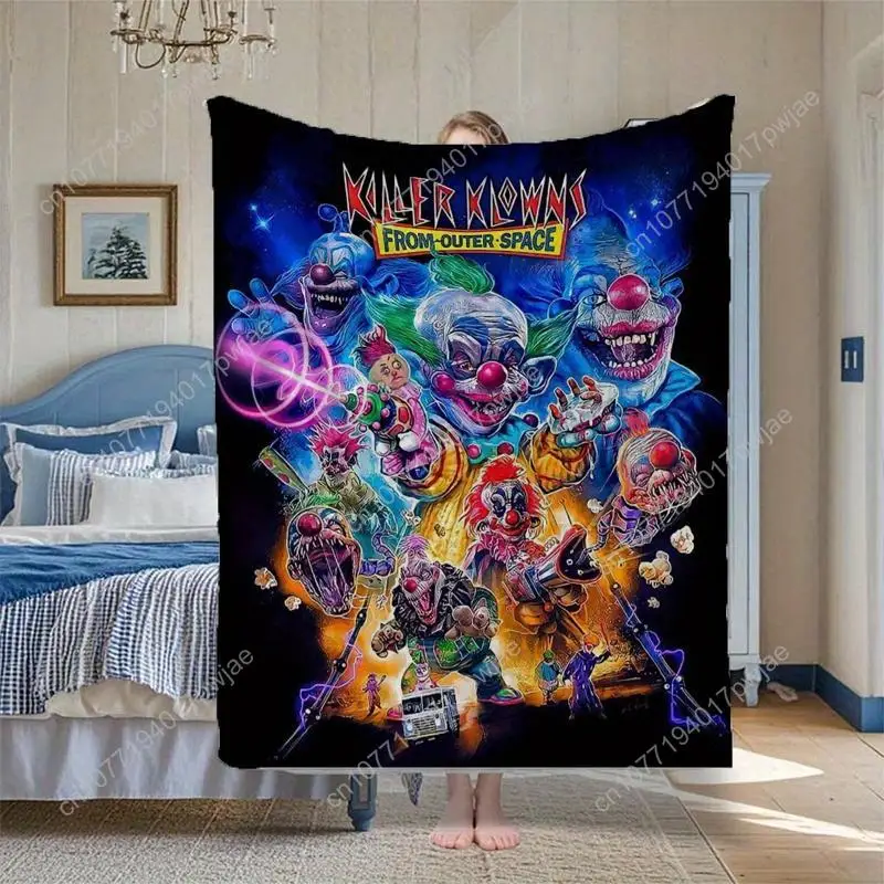 Killer Klowns from Outer Space Themed Flannel Fleece Throw Blanket - Vibrant Digital Print Soft & Cozy for Couch Custom blankets