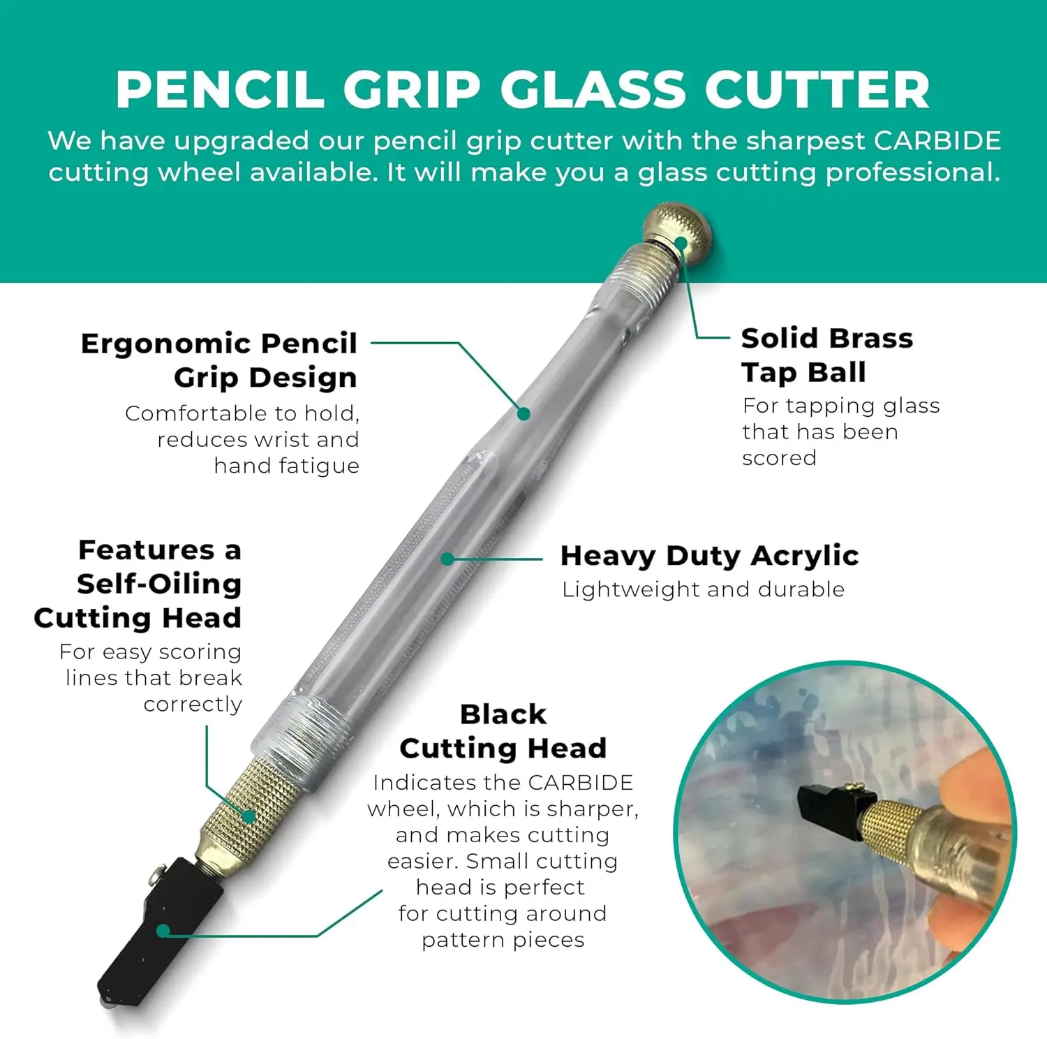 Professional Eight PC Stained Glass Tool Kit with Instructional Video, Oil Fillable Pistol and Pencil Grip Cutter, 1” Running Pl