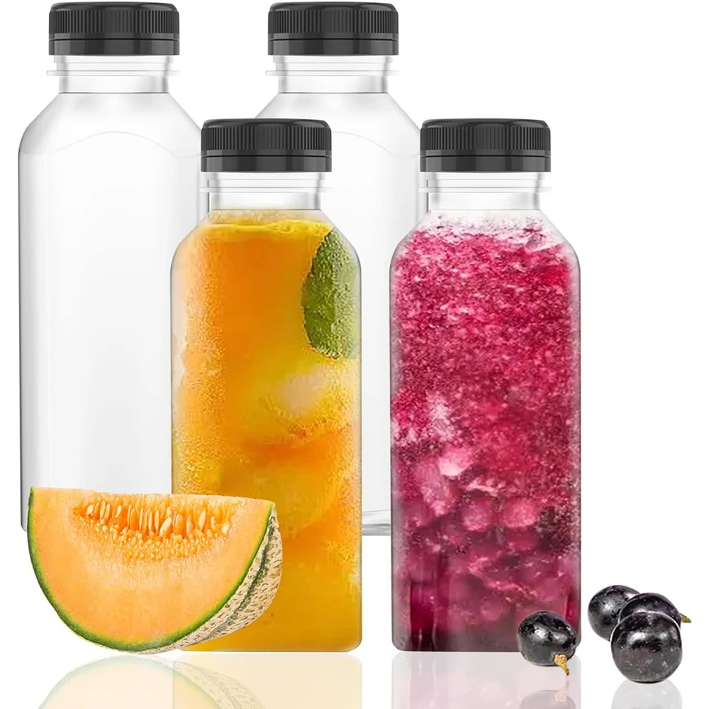 12 Oz Plastic Juice Bottles Empty Clear Containers with Tamper Proof Lids for Juice, Milk and Other Beverage